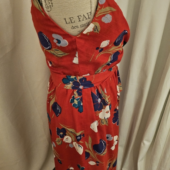 Vintage David Morris Wrap Halter Sundress Dress Red Floral 70s - Picture 7 of 16